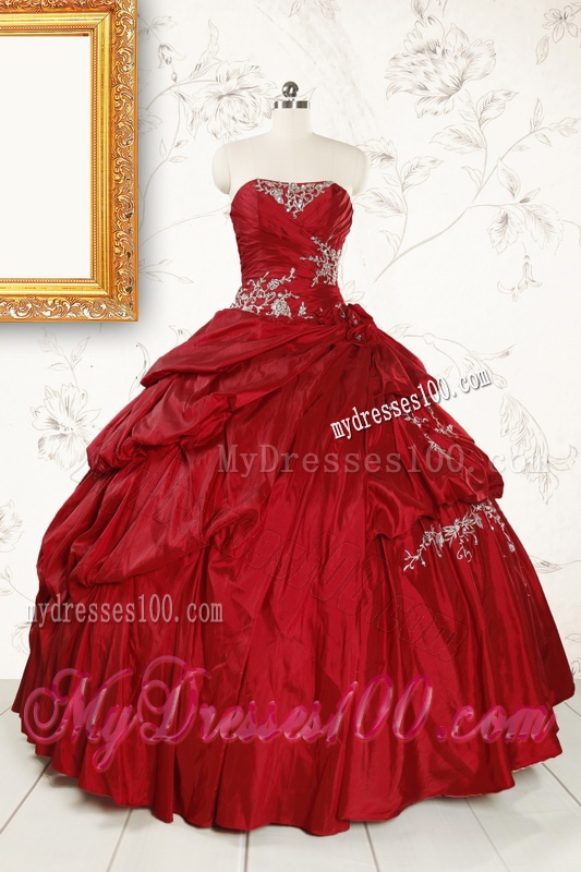 Ball Gown Sweetheart Appliques 2016 Quinceanera Dress in Wine Red